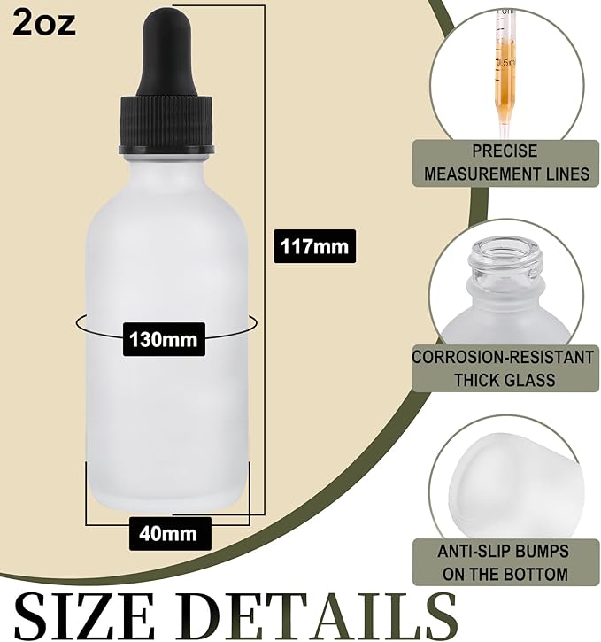24 Pack, 2oz Glass Dropper Bottle, Preety Texture Tincture Bottles with Precise Scales Eye Droppe, for All Kinds Of Mixed Liquids,Leak-Proof Design for Easy Travel (Clear Frosted)