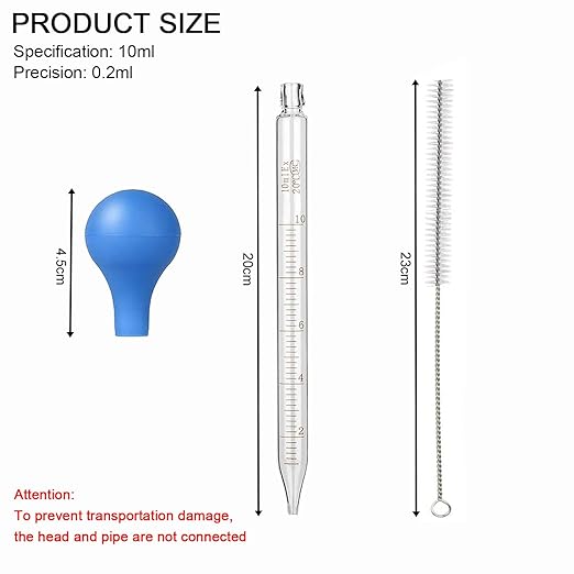 2pcs Glass Pipettes Dropper, Glass Liquid Dropper, 10ml Graduated Liquid Dropper with Cleaning Brush, Liquid Transfer Eye Droppers, Lab Glass Transfer Pipette, Large Essential Oil Droppers