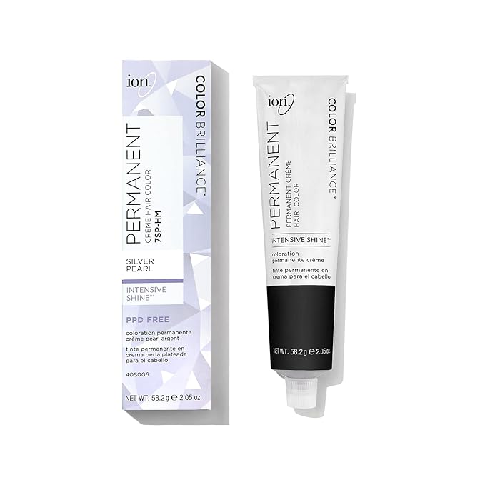 ion Permanent Creme Hair Color 7SPHM Silver Pearl, Vegan, Cruelty Free, PPD Free, 100% Gray Coverage, LongLasting, FadeResistant Color, 2.05 oz