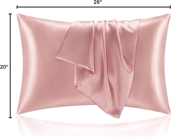 BEDELITE Satin Pillowcase for Hair and Skin, Super Soft and Cooling Similar to Silk Pillow Cases 2 Pack with Envelope Closure, Gift for Women Men(20"x26" Standard Size, Rose Pink)