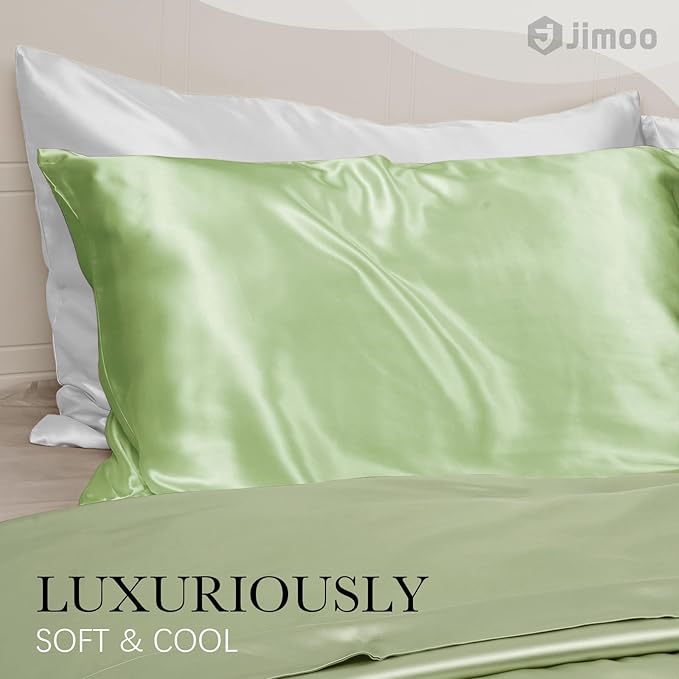 100% Mulberry Silk Pillowcase for Hair and Skin, 22 Momme Pure Natural Silk Pillow Case Both Sided with Zipper, Pillow Cover for Women Mom Men (Light Green, King 20''×36'', 1 Pack)
