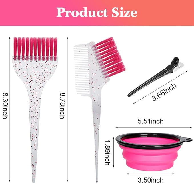 Hair Dye Color Brush and Bowl Set, Color Bowl Brushes Tool Mixing Bowl Kit Tint Comb for Hair Tint Dying Coloring Applicator (Pink&Clear)
