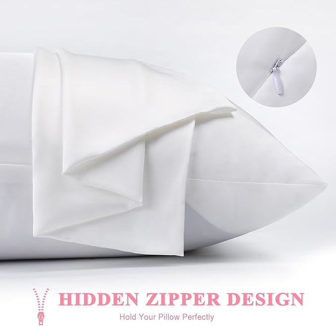 100% Silk Pillowcase 2 Pack for Hair and Skin, Both Sides 23 Momme Grade 6A+ Mulberry Silk Pillowcases with Hidden Zipper, Soft&Smooth Cooling Pillow Cases (White, King 20×36)