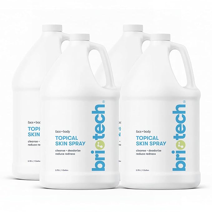 BRIOTECH Topical Skin Spray, Hypochlorous Acid for Sensitive Skin, HOCl Facial Mist, Full Body Support Against Irritation, Calm Redness, Soothe Foot & Scalp, 1 Gallon Refill (4 Pack)