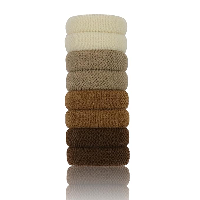 VI-FA No Damage Seamless Hair Ties for Thick Hair Soft Pony Holders Elastics Hair Bands for Heavy, Curly Hair Scrunchies for Women and Girls 8pcs(Brown)