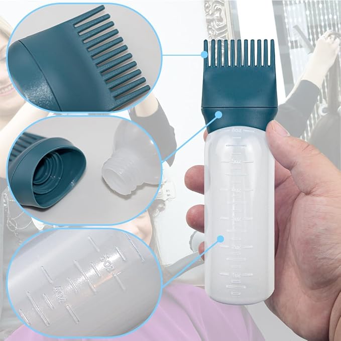 ELANE 4 Pack Root Comb Applicator Bottle,Oil Comb Applicator for Hair Dye,Salons (Purple+Grey+Red+Green)