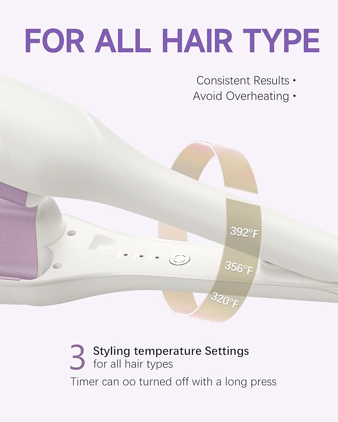 Hair Waver Crimper - TSUYAGLA 1.42 Inch Beach Waves Curling Wand, 2 Barrel Ionic Deep Waver Hair Curler Tool for Women, Anti-Scald Protection, Fast Heating, Dual Voltage, White