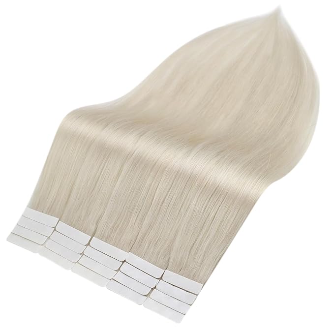 Full Shine Blonde Tape in Hair Extensions Human Hair 20 Inch Real Human Hair Tape in Extensions Color 1000 Adhesive Glue in Hair Extension 40 Pcs 100 Gram Double Sided Tape ins Human for Women