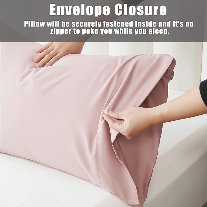 TELUS Pink Pillow Cases King Size 2 Pack, Bamboo Rayon Cooling Pillowcases with Envelope Closure, Cool Breathable Pillow Cover for Hot Sleepers & Night Sweats, 20x40 inch