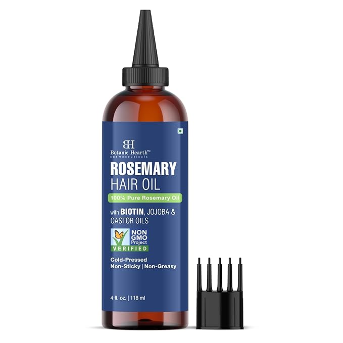 Botanic Hearth Rosemary Oil for Hair Growth | Strengthening Biotin, Jojoba, Castor Hair Growth Oil for frizzy hair | Dry, Damaged Scalp Treatment | Color Safe | All Hair Types | 4 Fl Oz