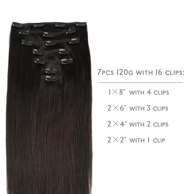 WENNALIFE Clip in Hair Extensions Real Human Hair, 24 Inch 120g 7pcs Dark Brown Hair Extensions Clip In Human Hair Remy Clip in Hair Extensions Real Human Hair Double Weft