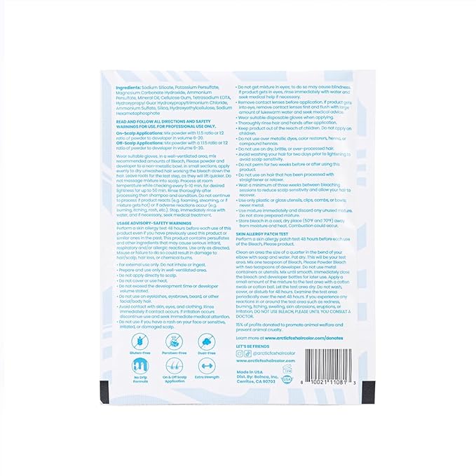 ARCTIC FOX Bleach Please, White Powder Bleach Individual Sachet 28g (1oz) for touch ups, highlights, or small applications like money pieces.