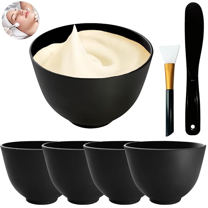 7Pcs Silicone Mixing Bowls, Silicone Bowls for Facials, DIY Face Mask Mixing Bowl for Home Salon Spa Face Skin Applicator Bowl, Black