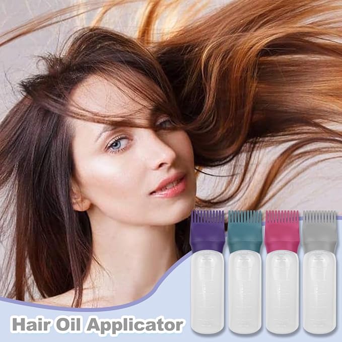 4 PCS Root Comb Applicator Bottle,Hair Oiling Applicator,Hair Oil Applicator Bottle for Hair Dye Shampoos Hair Salons.6oz (Purple+Grey+Red+Green)