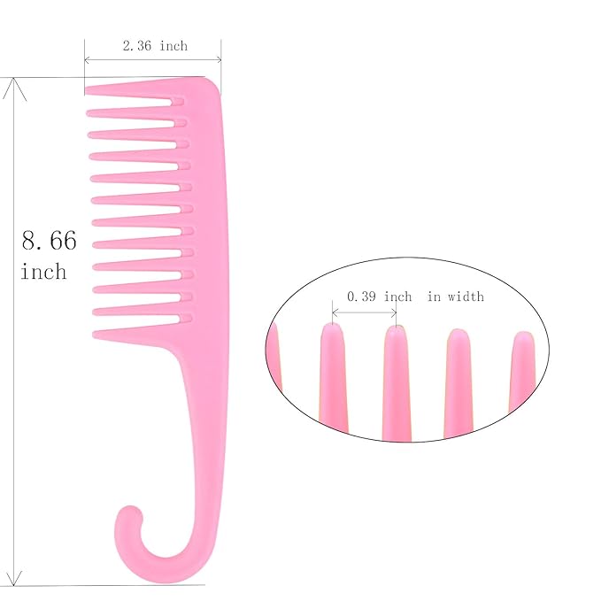 4 Pcs Wide Teeth Combs Shower, Detangler Comb with Hook, Hair Wide-Tooth Wet and Dry Comb for Women Everyday Use and Beauty Salon