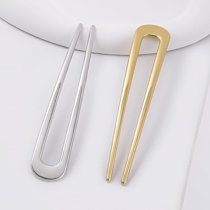 6Pcs Metal French Hair Pins for Women U Shape Sticks 3.9 Inch Vintage Fork for Hairstyle Accessories(Gold/Silver)