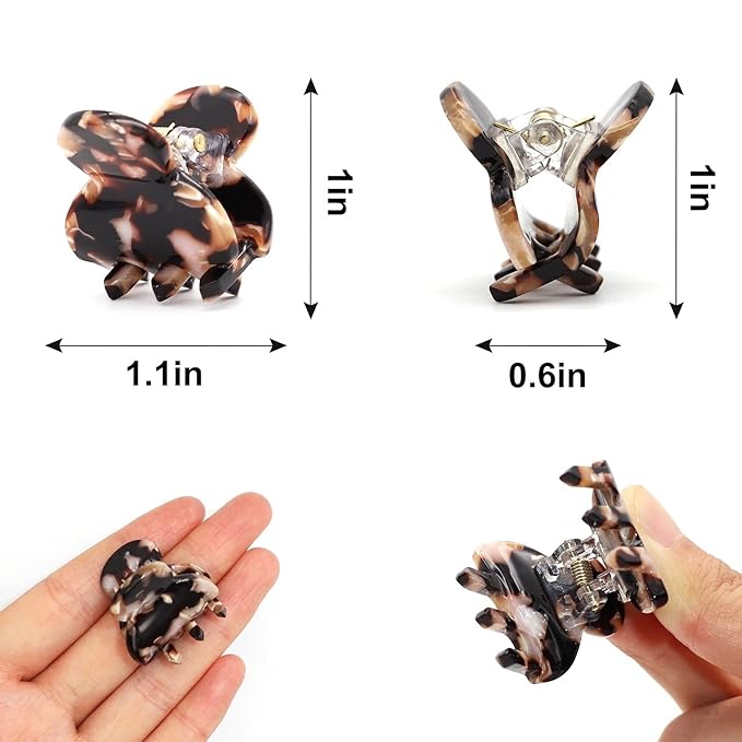 Cobahom Hair Clip, 6Pcs Small Hair Clips Mini Hair Claws Tortoise Shell Leopard Acrylic Hair Jaw Clips Clamps for Women Girls Thin Thick Hair