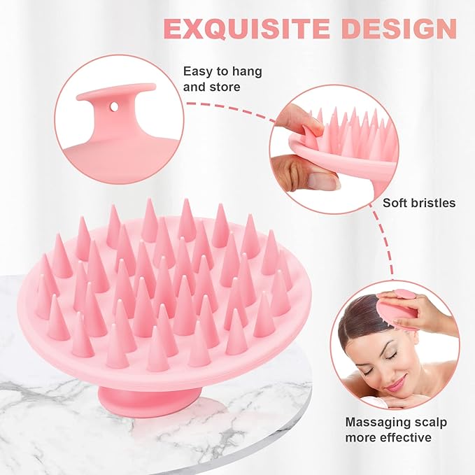 Silicone Scalp Massager Shampoo Brush, Scalp Brush for Hair Growth & Dandruff Removal, Hair Scrubber Scalp Stimulator Exfoliator Brush with Soft Bristles for Wet Dry Scalp Care (Pink)