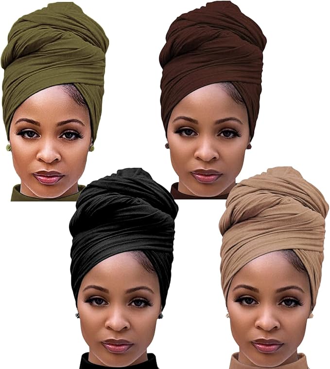 Harewom Head Wraps for Black Women Stretch Head Scarf Long African Hair Wraps Turban Headwraps Jersey Headbands