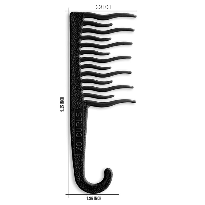 XO Curls Shower detangling hair comb, Wide tooth comb, Comb with hook for easy hanging in shower, Gentle on Scalp, Hair comb for with curly & wavy hair