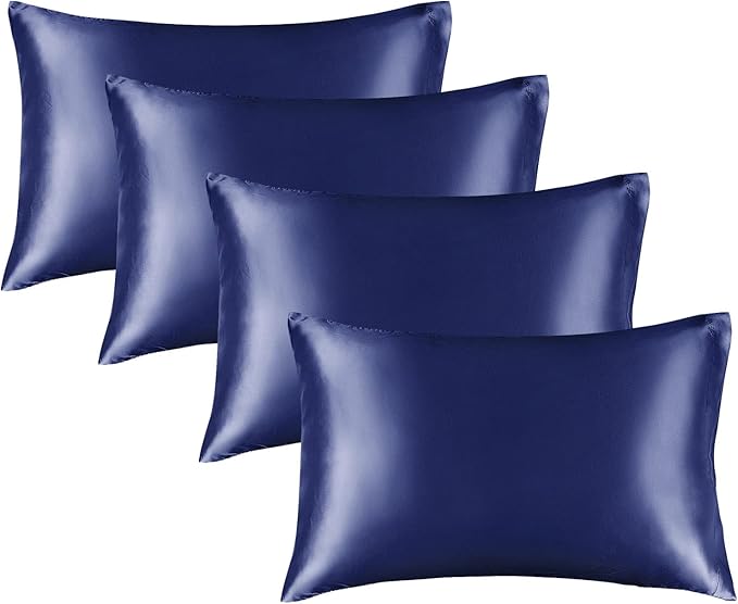 BEDELITE Satin Pillowcase for Hair and Skin, Super Soft Similar to Silk Pillow Cases 4 Pack with Envelope Closure, Cooling Pillowcases for Women Men (20"x36" King Size, Navy)