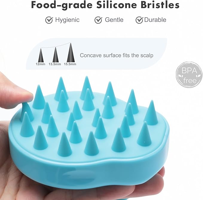 FREATECH Massager Shampoo Brush with Soft Silicone Bristles for Scalp Care, Shower Hair Scalp Scrubber Exfoliator for Dandruff Removal and Hair Growth, Wet & Dry for Men, Women and Kids, Light Blue