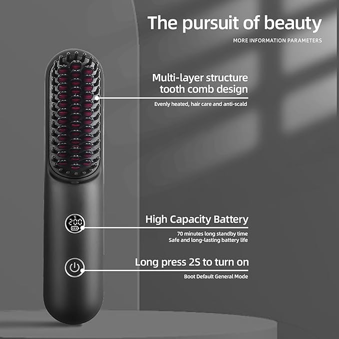 Bestauty Hot Comb Hair Straightener Comb, MCH Fast 20s Heating Technology, 320℉-356℉-392℉ 3 Levels Adjustable, Negative Ion Conditioning Hair Straightening Brush Straightener Brush (Black)