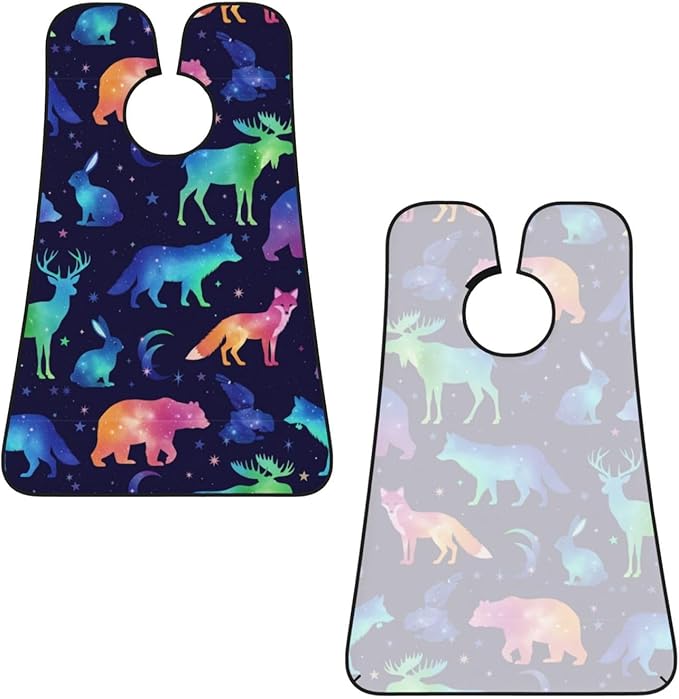 Waterproof Beard Trimming Bib, Non-Stick Hair Catcher for Men Shaving, Grooming Apron for Husband Dad, Space Galaxy Deer Bear Moose Fox Wolf Wild Animals Shave Bib