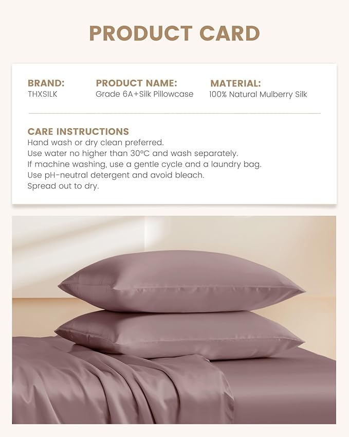 THXSILK Natural 100% Mulberry Silk Pillowcase for Hair and Skin, Standard Size 20"x26" Silk Pillow Case, Soft Smooth Cooling Premium Grade 6A+ Silk Pillow Cover with Zipper(Purple, 1pc)