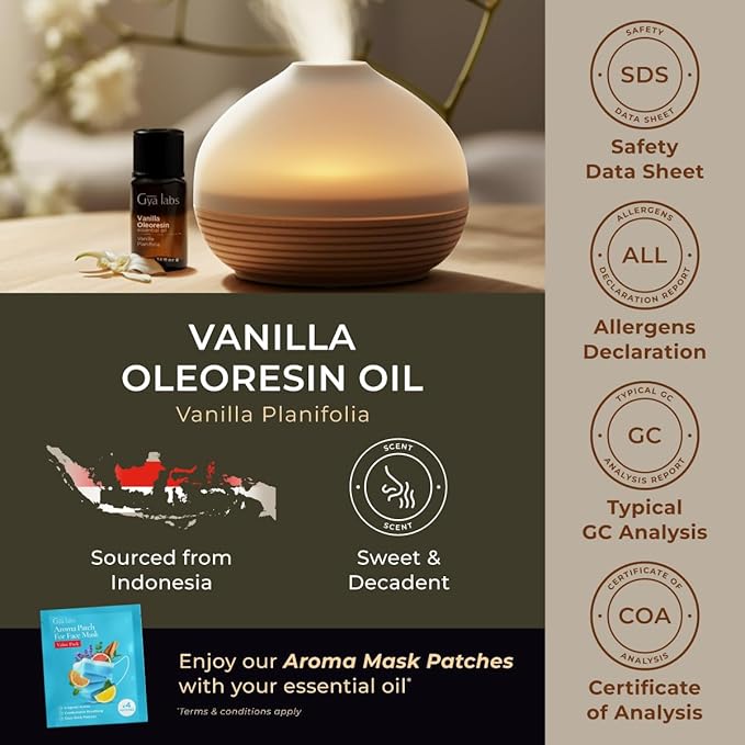 Gya Labs Vanilla Essential Oil - 0.34 Fl Oz - for Hair, Skin, Diffuser, Aromatherapy & DIY Candle Making Scent