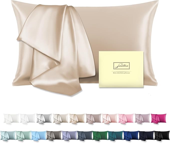 Natural Mulberry Silk Pillowcase for Hair and Skin Standard Size 20"X 26" with Hidden Zipper Soft Breathable Smooth Cooling Covers for Sleeping(Champagne,Standard,1Pcs)