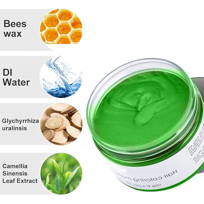 Green Wax Hair Color, Natural Hair Strong Style Gel Cream Hair Dye, Instant Hairstyle Mud Cream for Party, Cosplay, Masquerade etc.