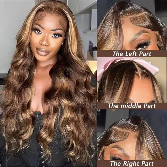 Honey Blonde Lace Front Wig Ombre 13x6 HD Lace Front Wigs Human Hair P4/27 Colored for Women 220 Density Highlight Wig Pre Plucked Body Wave Wig Honey Blonde Lace Front Wig 32Inch