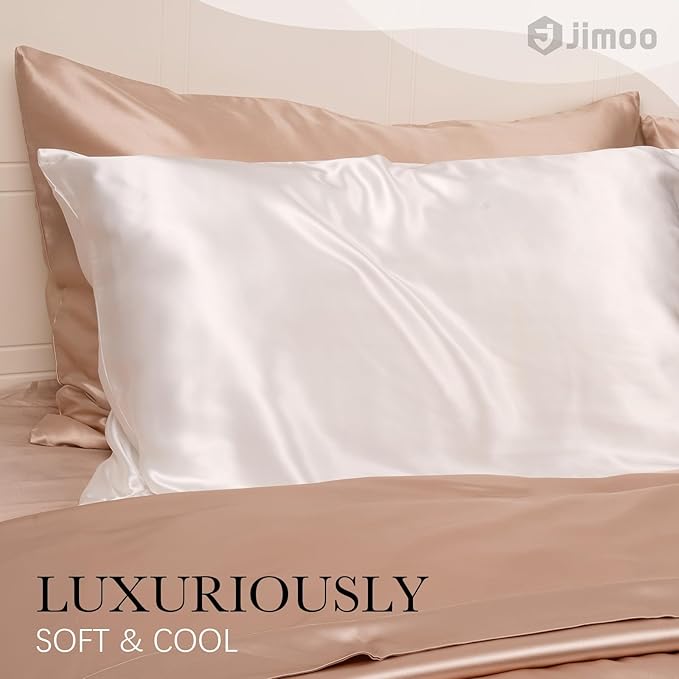 100% Mulberry Silk Pillowcase for Hair and Skin, 22 Momme Pure Natural Silk Pillow Case Both Sided with Zipper, Pillow Cover for Women Mom Men (Ivory White, King 20''×36'', 2 Pack)