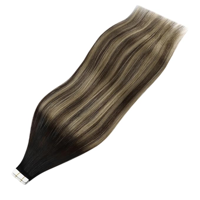 YoungSee Human Hair Tape in Extensions Balayage 14Inch 50g Tape Hair Extensions Real Human Hair Black Ombre Brown Invisible Tape in Hair Extensions 20pcs Tape Human Hair Extensions Silky Straight