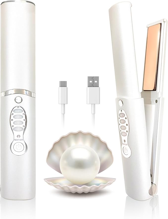 Cordless Hair Straighteners 5000 mAh Long Range Titanium Portable Flat Iron Wireless Mini Hair Straightener 2 in 1 for Straightening and Curling Travel Straightener max. 210℃/410℉ Heats Up in Seconds