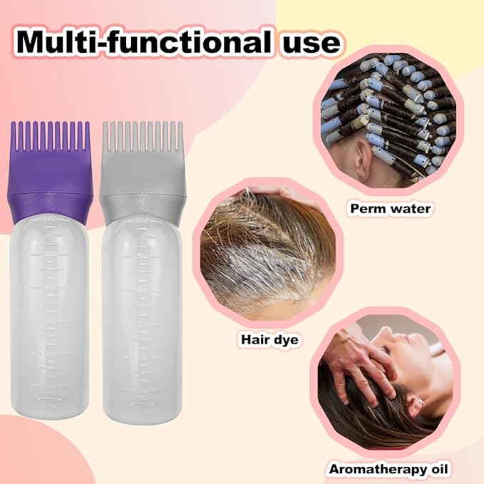 ELANE 4 Pack Hair Oiler Comb Bottle,Root Comb Applicator Bottle for Hair Oil Scalp Hair Oiling Applicator(Grey+Purple)