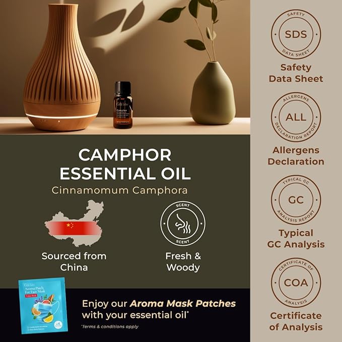 Gya Labs Camphor Essential Oil - 0.34 Fl Oz - for Hair, Skin, Diffuser, Aromatherapy & DIY Candle Making Scent