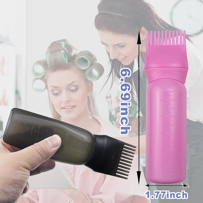 ELANE 4 Pack Root Comb Applicator Bottle, Oiling Applicator, Oil Comb Applicator for Hair Dye & Shampoos, Hair Salons (2 Black + 2 Pink)