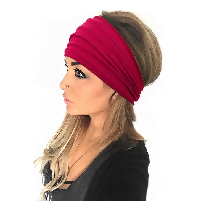 DRESHOW Wide Headbands for Women Elastic Turban Hair Bands Boho Head Bands for Women's Hair Non-Slip Yoga Workout Hairband Girls Accessories 4 Pack