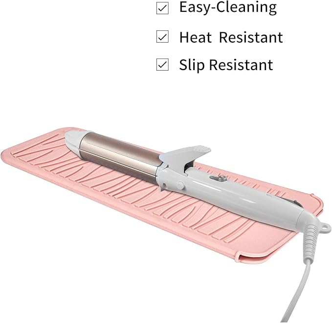 Silicone Heat Resistant Travel Pouch for Hair Straighteners, Crimping Irons, Curling Wands, Flat Irons, and Styling Tools (1 Pack, Pink)