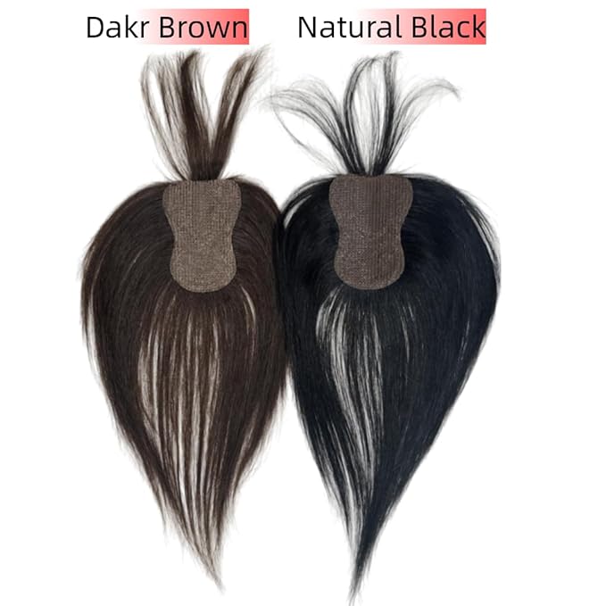 Anemone 100% Real Human Hair Topper No Need Clips Magic Paste Hair Seams 7x10cm Skin Base Fringe Bangs Easy to Wear (Dark Brown French Bangs)