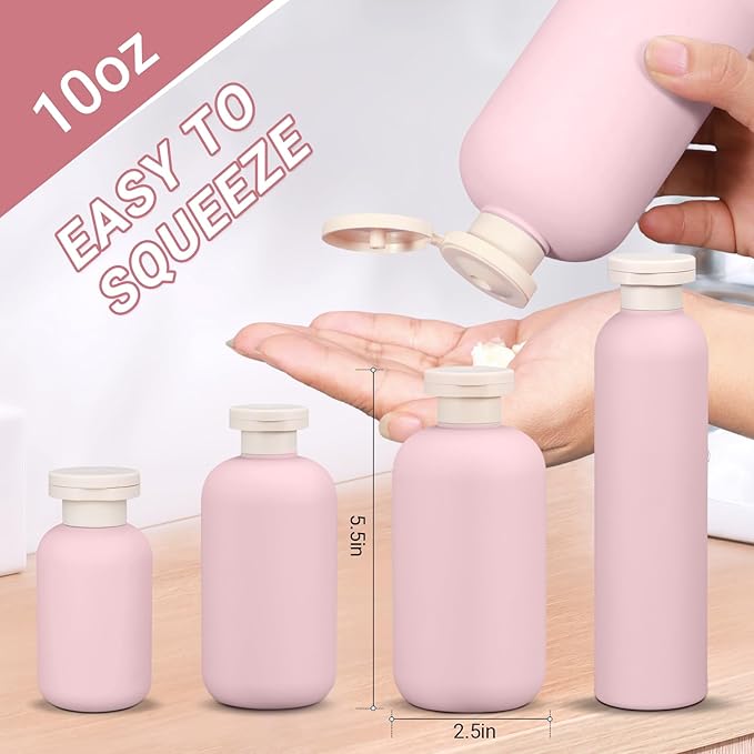 ASEVAT 10oz 3Pcs Plastic Refillable Travel Shampoo and Conditioner Bottles Refillable Travel Bottle with Flip Cap Plastic Refillable Shampoo and Conditioner Bottles
