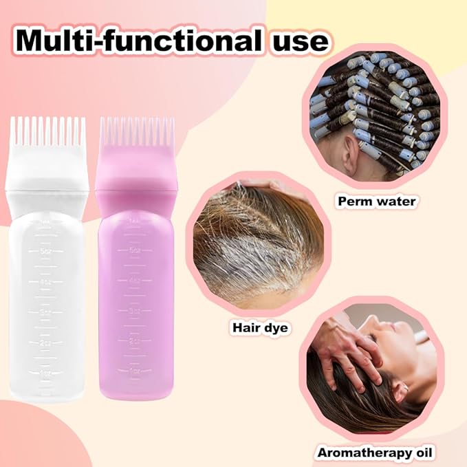 ELANE 4 Pack Hair Oiler Comb Bottle,Root Comb Applicator Bottle for Hair Oil Scalp Hair Oiling Applicator(2Pink+2White)