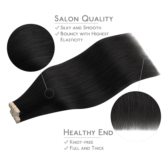 Wennalife Tape in Hair Extensions Human Hair, 40pcs 100g 14 inch Jet Black Hair Extensions Real Human Hair Straight Tape in Extensions Invisible Human Hair Extensions Reusable Real Hair Extensions