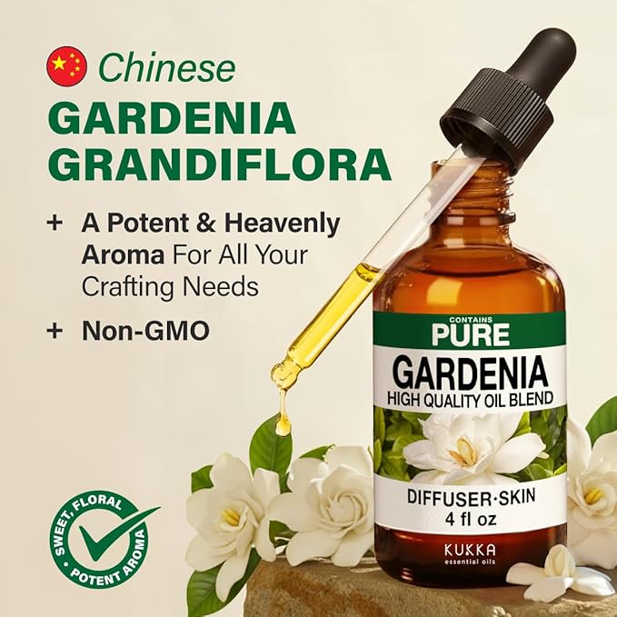 KUKKA Gardenia Essential Oils - 4 Fl Oz - for Hair, Skin, Diffuser, Aromatherapy & DIY Soap Making Scent