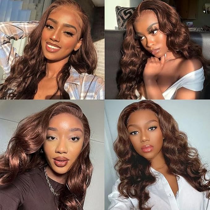 Brown Human Hair Bundles Dark Brown Body Wave Bundles 26 28 30 Inch Niegmeag Virgin Soft and Silky Remy Hair Extensions Double Weft Color 4 Body Wave Bundle Hair Weave