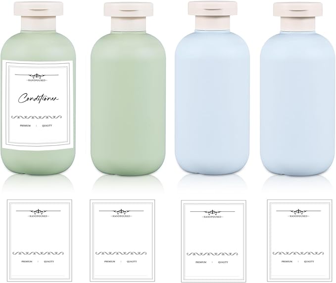 6.8 oz Plastic Travel Shampoo Bottles, Refillable Flip Cap Squeeze Bottles for Toiletries, Large Leakage-proof Travel Shampoo and Conditioner Container (Blue and Green)