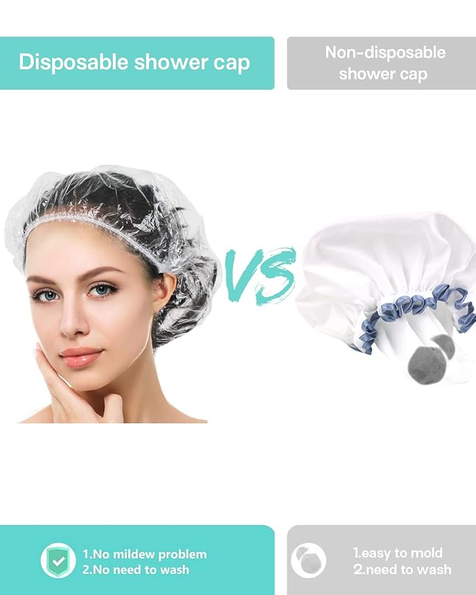 Auban 50 PCS Shower Cap Disposable,Bath Caps Larger Thick Clear Waterproof Plastic Elastic Hair Bath Caps For Women Hotel Travel Essentials Accessories Deep Conditioning Hair Care(19.3")