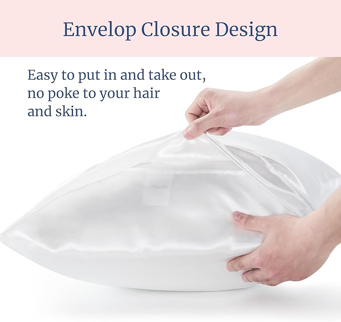 BEDELITE Satin Pillowcase for Hair and Skin, Super Soft and Cooling Similar to Silk Pillow Cases 2 Pack with Envelope Closure, Gift for Women Men(20"x36" King Size, White)
